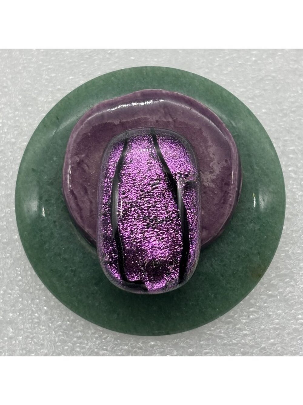 Artisan Crafted Round Brooch Layered Jade Purple Ceramic Dichroic Glass Unsigned